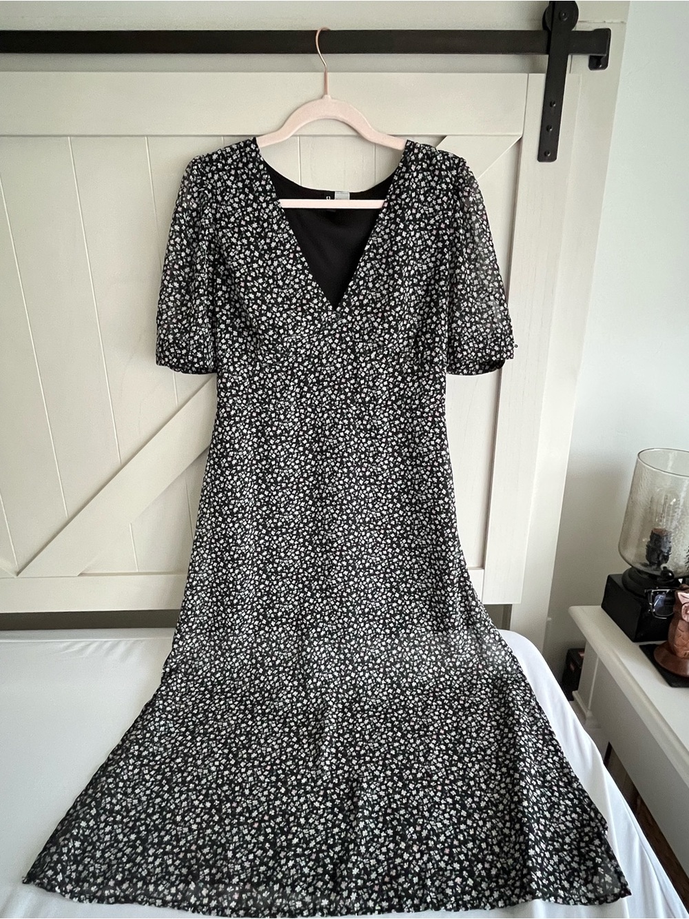 H&M Black Floral Maxi Dress with White Ditsy Print